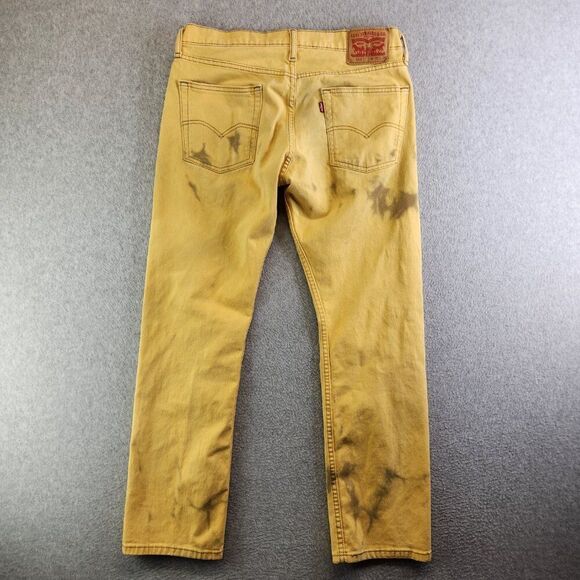 Levis 513 Jeans Mens 31X30 Yellow Distressed Tie Dye Slim Straight Stretch Denim - Picture 5 of 16